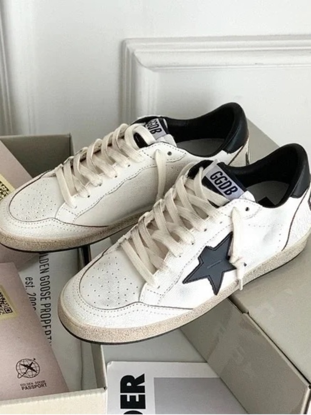 Golden Goose White Leather Sneakers with Black Star Accent
